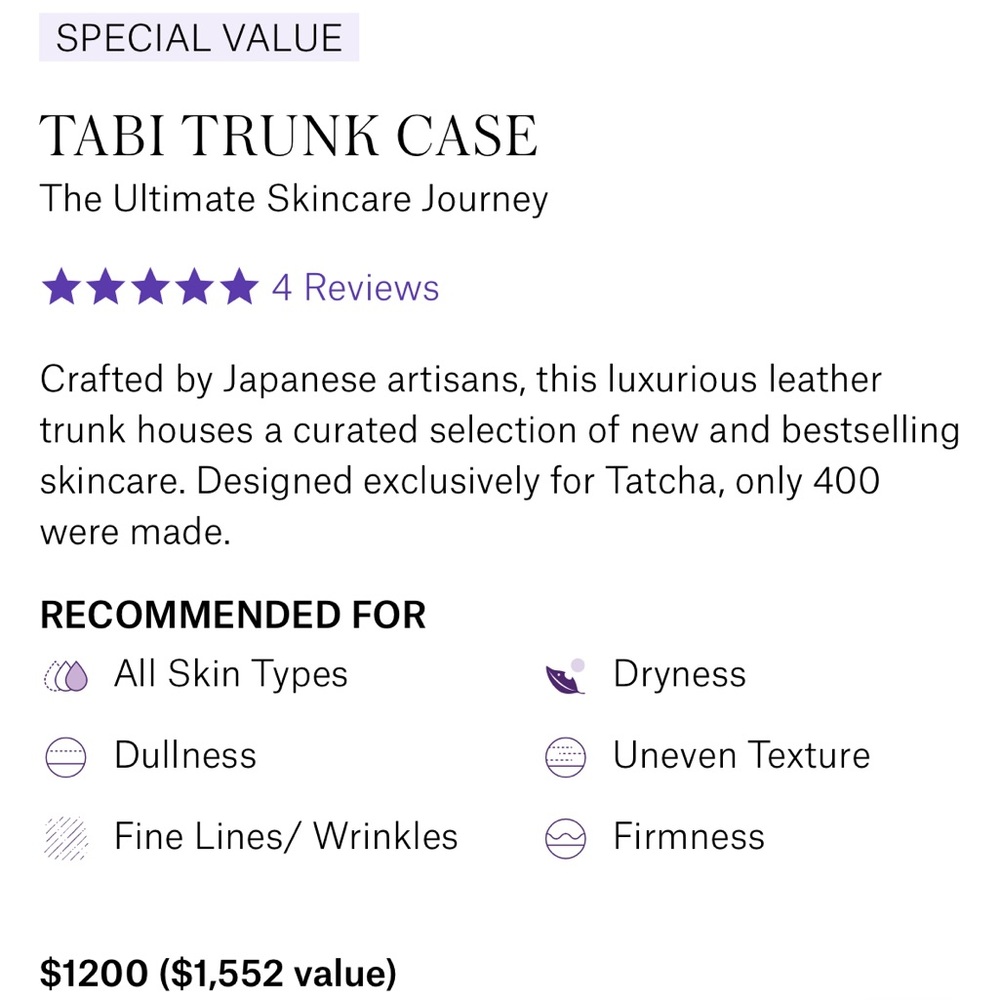 Tatcha tabi trunk brand new inside box
